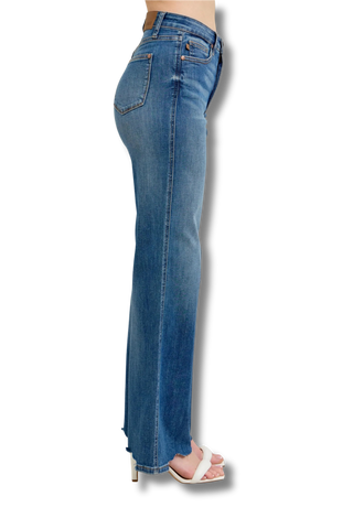 Judy Blue High Waist Tummy Control Chew Hem Destroy Wide Jeans