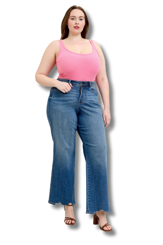 Judy Blue High Waist Tummy Control Chew Hem Destroy Wide Jeans