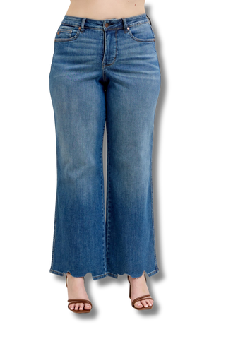 Judy Blue High Waist Tummy Control Chew Hem Destroy Wide Jeans