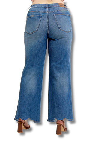 Judy Blue High Waist Tummy Control Chew Hem Destroy Wide Jeans