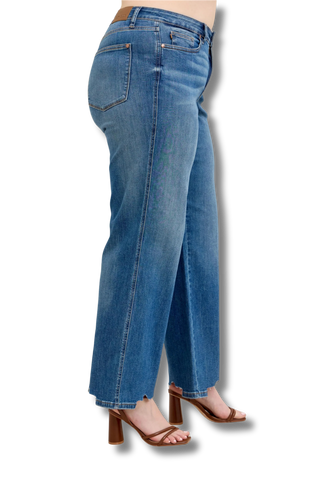 Judy Blue High Waist Tummy Control Chew Hem Destroy Wide Jeans