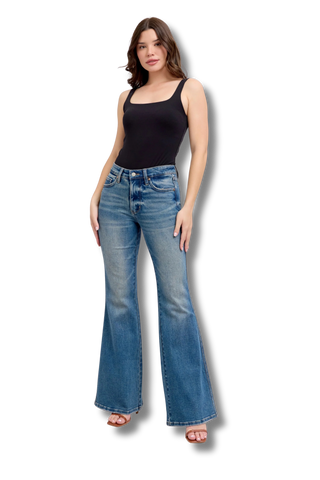 Judy Blue Midrise Tummy Control Vintage Wash Flare Jeans
