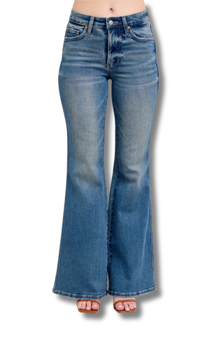 Judy Blue Midrise Tummy Control Vintage Wash Flare Jeans