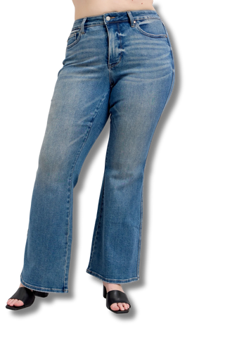 Judy Blue Midrise Tummy Control Vintage Wash Flare Jeans
