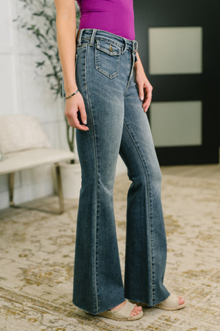 Judy Blue Mid Rise Flare Jean with Front Flap Pockets