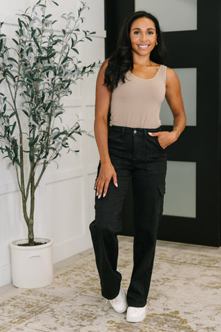 Judy Blue High Rise Cargo Wide in Black