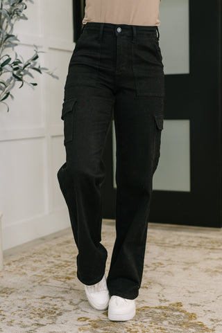 Judy Blue High Rise Cargo Wide in Black