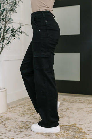 Judy Blue High Rise Cargo Wide in Black