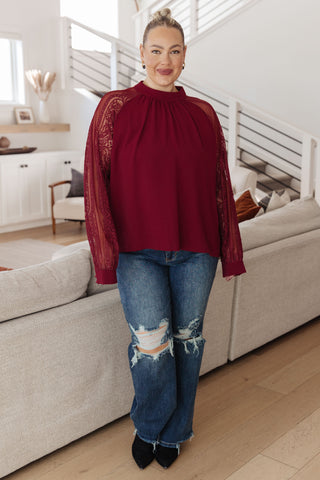 Festive Rose Lace Sleeves Blouse