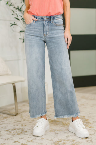 Judy Blue Mid Rise Ankle Wide Leg + Hollywood WB + Fray Hem