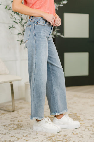 Judy Blue Mid Rise Ankle Wide Leg + Hollywood WB + Fray Hem