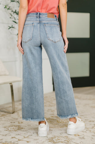 Judy Blue Mid Rise Ankle Wide Leg + Hollywood WB + Fray Hem