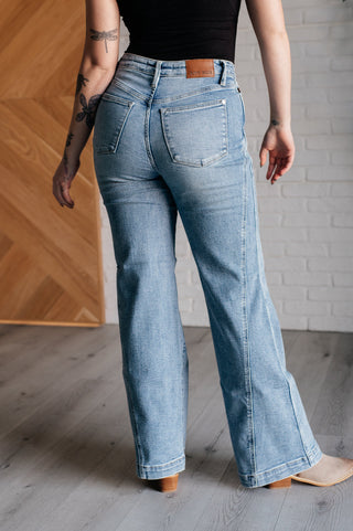 Melia High Rise Side Seam Detail Wide Leg Jeans