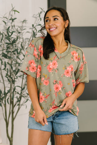 Sage Floral V-Neck Top