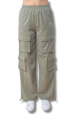 High Wasted Solid Woven Cargo Pants
