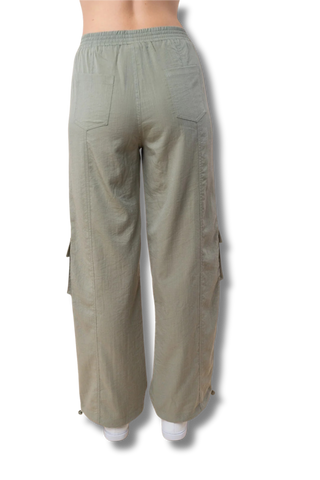 High Wasted Solid Woven Cargo Pants