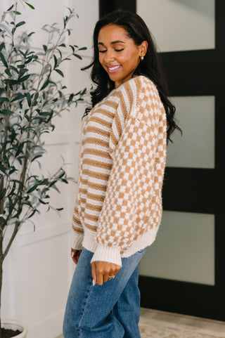 CloudSoft Pattern Mix Pullover in Taupe
