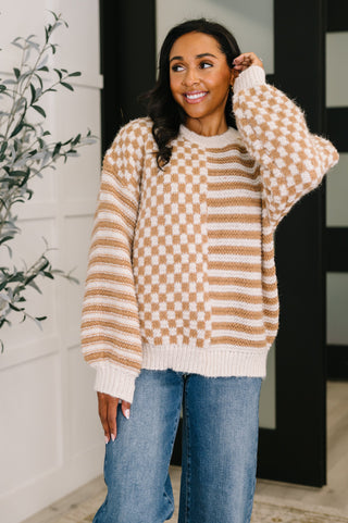 CloudSoft Pattern Mix Pullover in Taupe