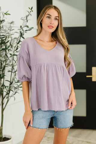 Lavender Field's Bubble Sleeve Peasant Blouse
