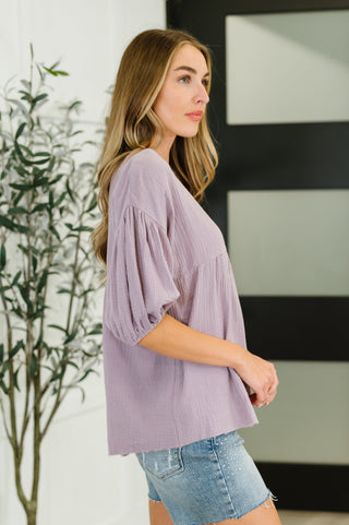 Lavender Field's Bubble Sleeve Peasant Blouse
