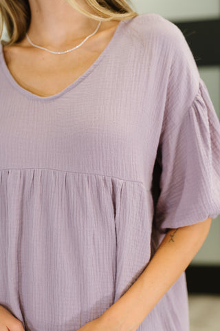 Lavender Field's Bubble Sleeve Peasant Blouse