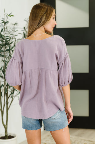 Lavender Field's Bubble Sleeve Peasant Blouse