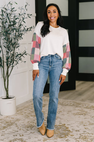 Textured Knit Color-Block French Terry Long Sleeve