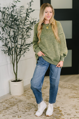 Mineral Wash Pullover in Light Olive