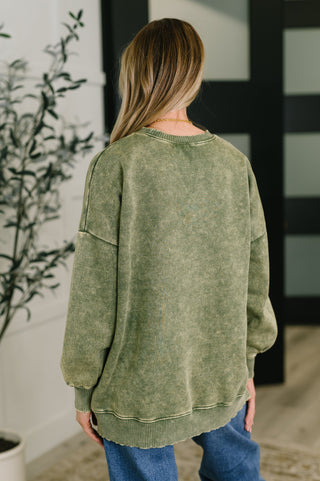 Mineral Wash Pullover in Light Olive