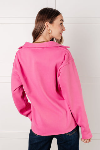 The lived in Collared Pullover in Hot Pink