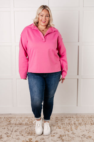The lived in Collared Pullover in Hot Pink