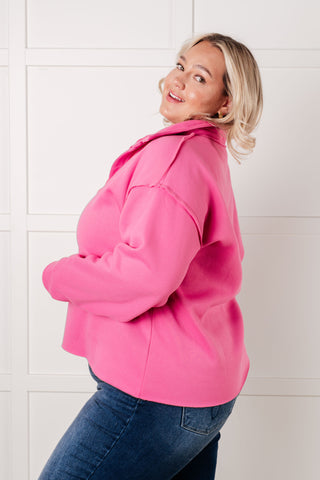 The lived in Collared Pullover in Hot Pink