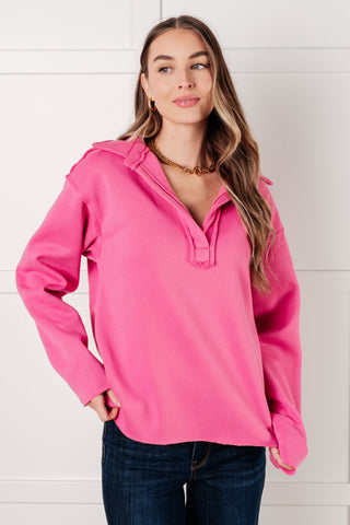 The lived in Collared Pullover in Hot Pink