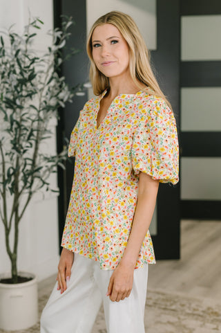 Among the Flowers Balloon Sleeve Blouse