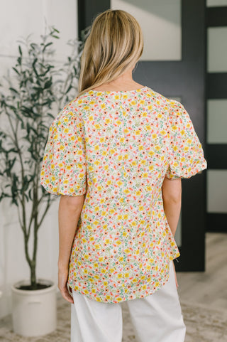 Among the Flowers Balloon Sleeve Blouse