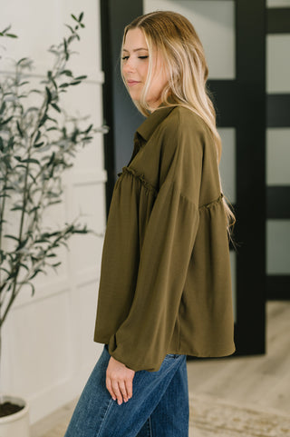 Wanderer Olive Button Down Blouse