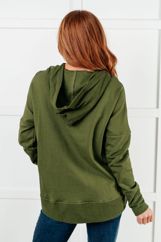 Cabin Air Snap Hooded Pullover in olive