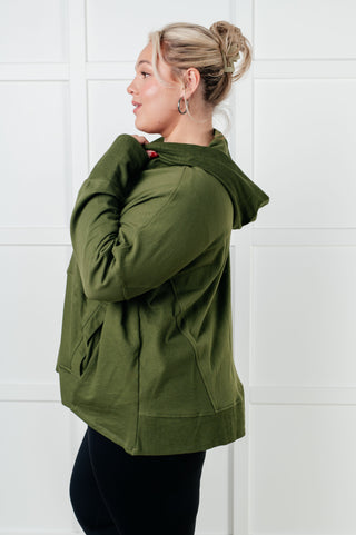 Cabin Air Snap Hooded Pullover in olive