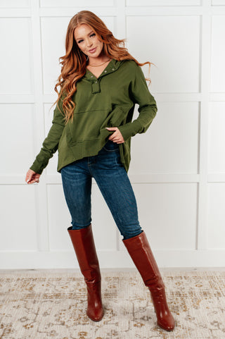 Cabin Air Snap Hooded Pullover in olive