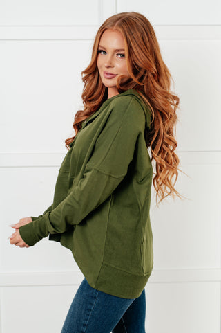 Cabin Air Snap Hooded Pullover in olive