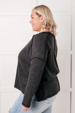 Basic Ribbed Hacci Sweater in Black