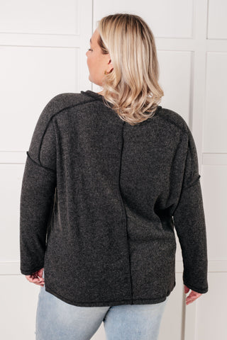 Basic Ribbed Hacci Sweater in Black