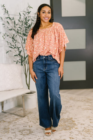 Easy Breeze Floral Square Beck Top in Dusty Rose