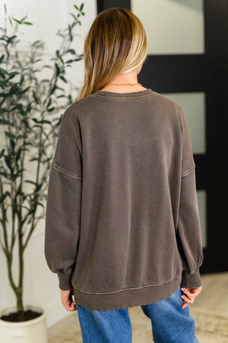 Forever Cozy Stepped Hem Pullover in Brown