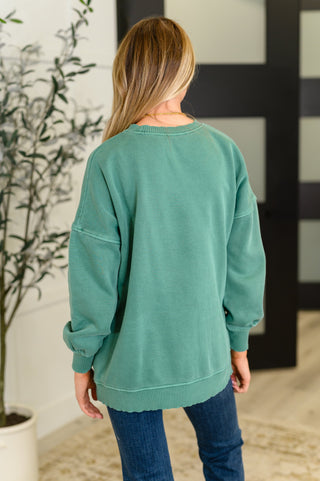 Forever Cozy Stepped Hem Pullover in Dark Green