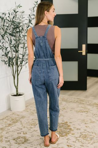 Waist Tie Denim Overalls in Dark Blue