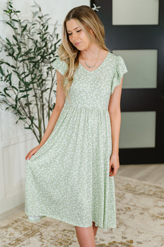 Flutter Sleeve Dress in Sage