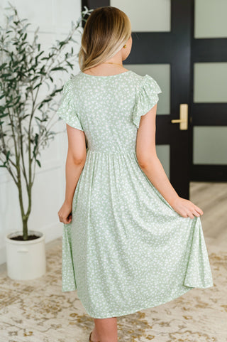 Flutter Sleeve Dress in Sage