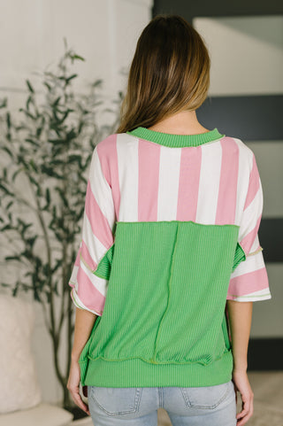 Contrast Stripe Trim Relaxed Top