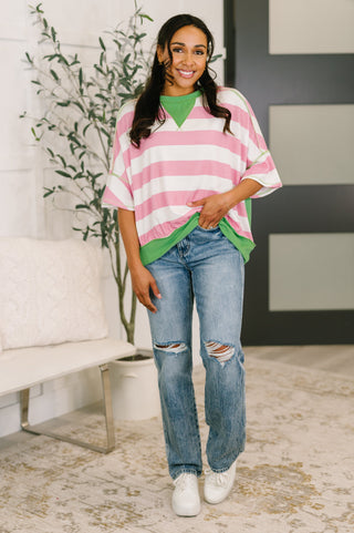 Contrast Stripe Trim Relaxed Top